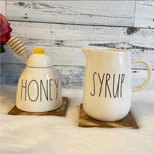 Rae Dunn HONEY Pot & SYRUP Pitcher Set